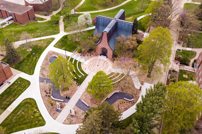 Aerial view of the Peace Mall History Garden