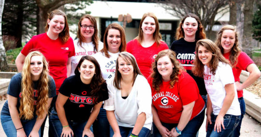 Justine Jackovich Hines ’13 decided to pursue a career in higher education thanks to her experience as a resident assistant at Central. Hines was one of 11 RAs for Gaass 3rd Center. Pictured in the front row from left to right are Jordan Stevens ’16, Randie Dixon Gist ’16, Hines, Allyson Mann ’16 and Angie Allgood ’16. Pictured in the back row from left to right are Clarissa LaPlante Ruiz ’16, Trisha Smith ’16, Katie Todd ’16, Chelsea Brandt ’15, Ashley Cliff ’16 and Anna Bowser ’16.