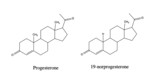 Figure III. Structure of progesterone and 19-norprogesterone.